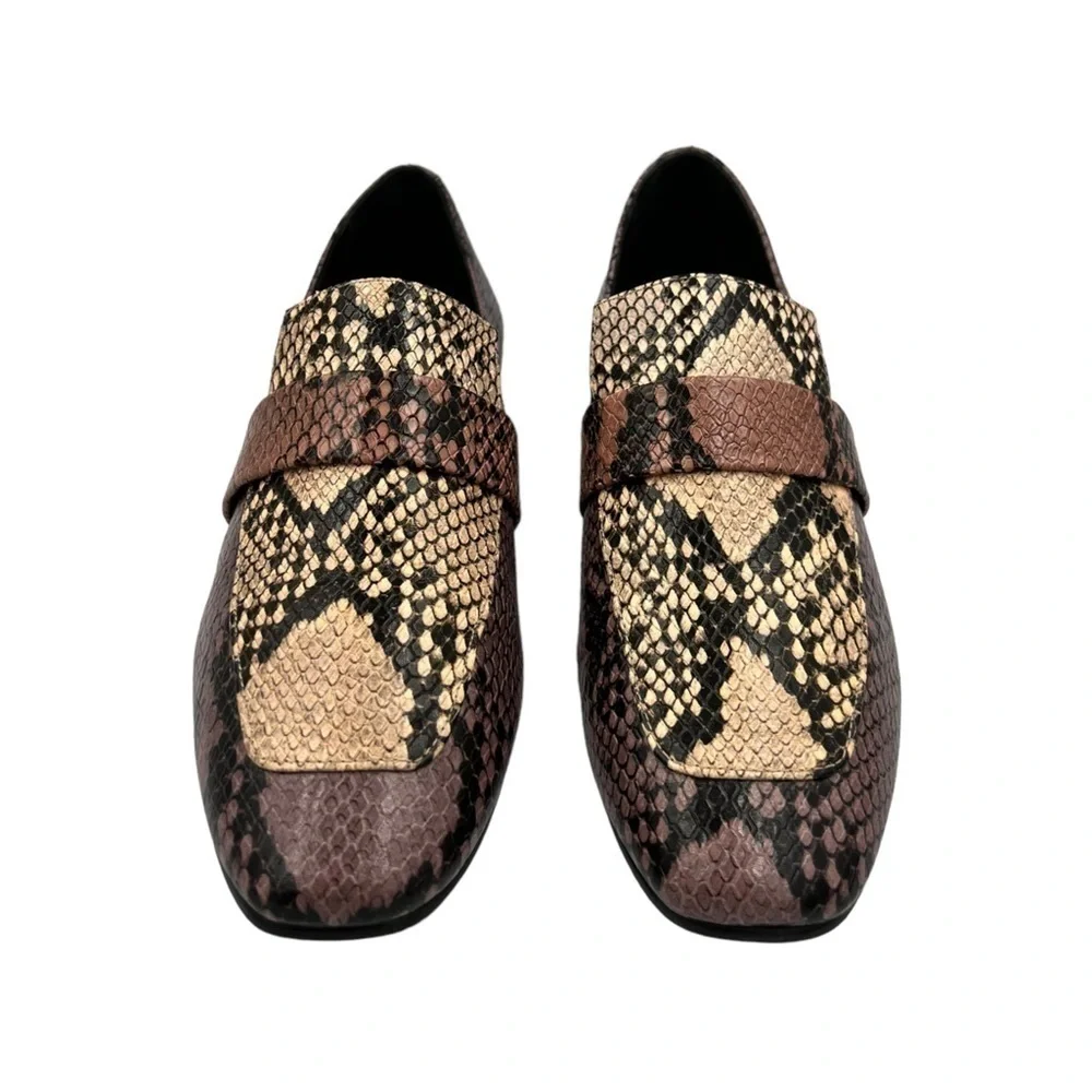 Freda Salvador Pink Snake-Print Leather Loafers